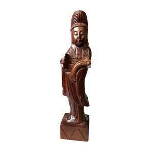 Vintage Hand Carved Chinese Wooden Figure Asian Retro 12"